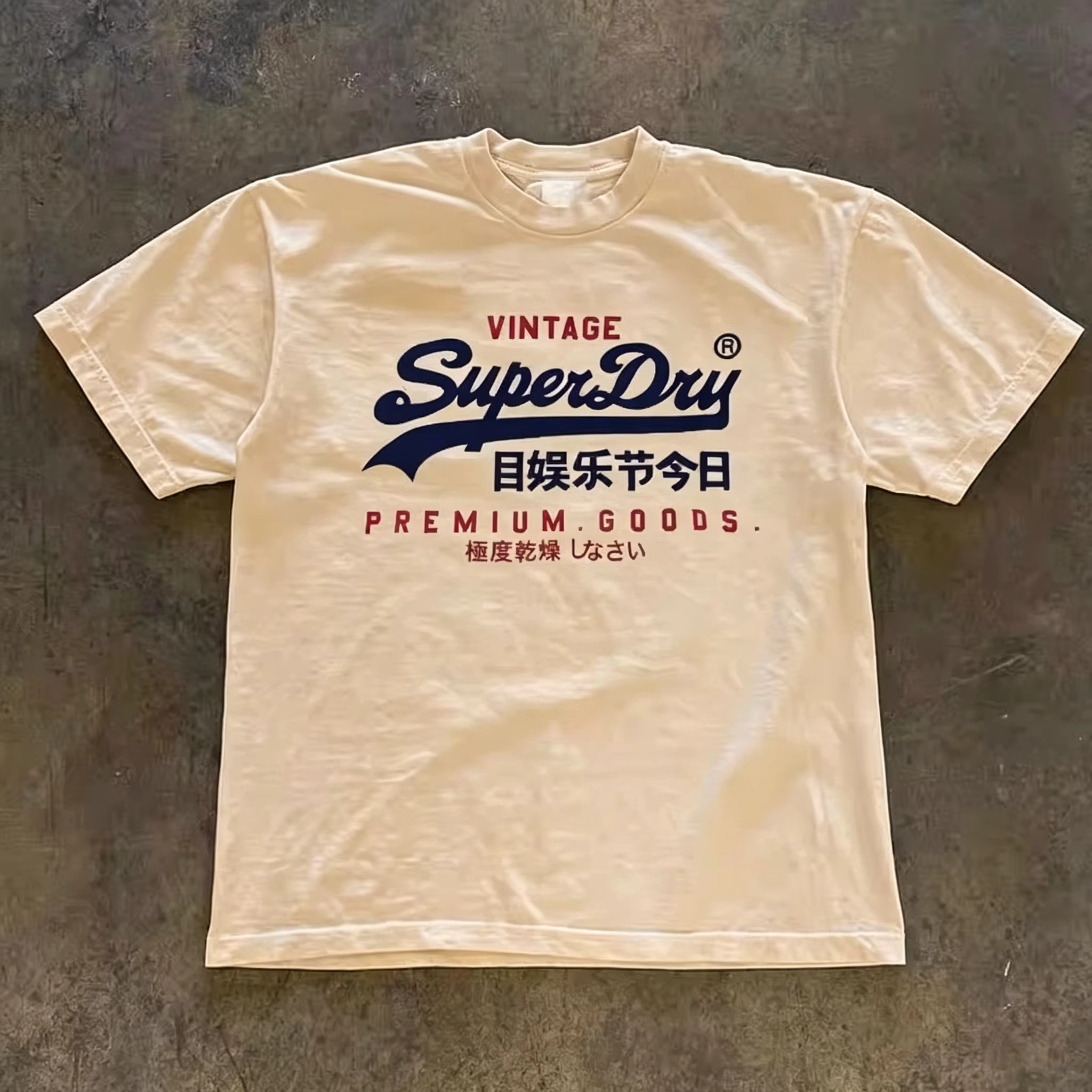 T-shirt graphique rétro SuperDry style japonais pour homme 100 % coton coupe oversize streetwear blanc Nouveauté 2026