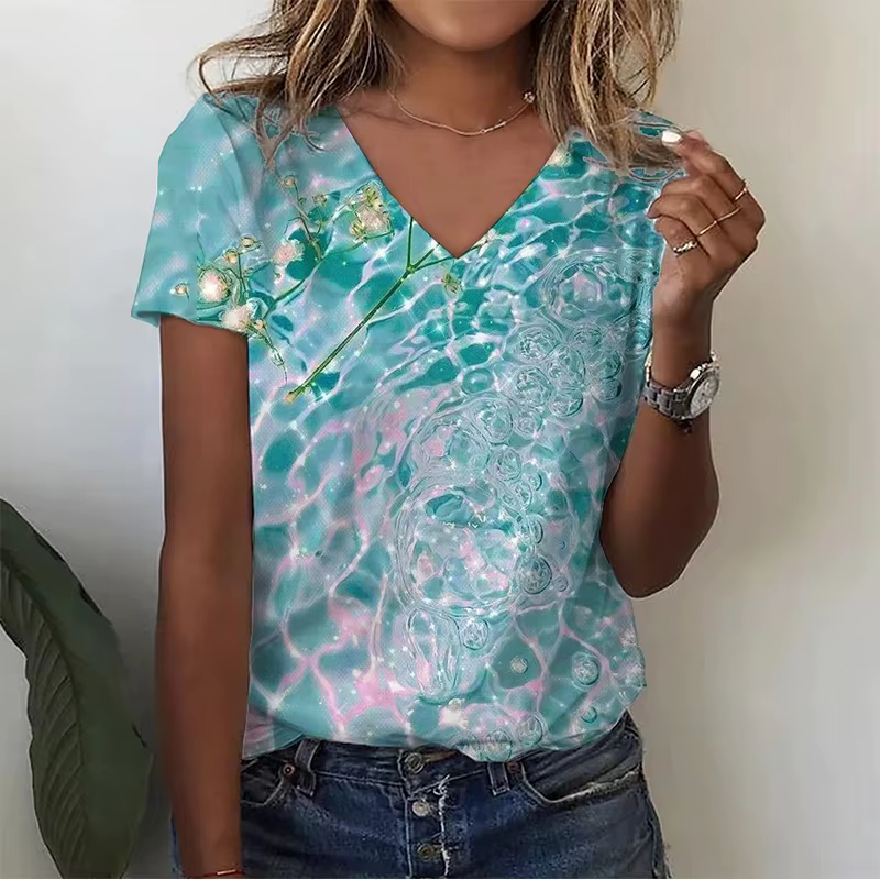 Sea Animal Graphic T-shirt Women Summer Sea Beach T Shirts Y2k Tops Woman V-Neck Tees Short Sleeve Oversized Men Kids Clothing