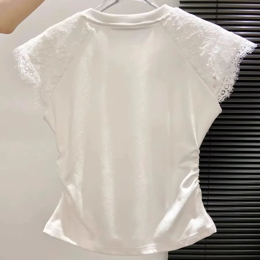 T-shirt en dentelle Patchwork pour femmes