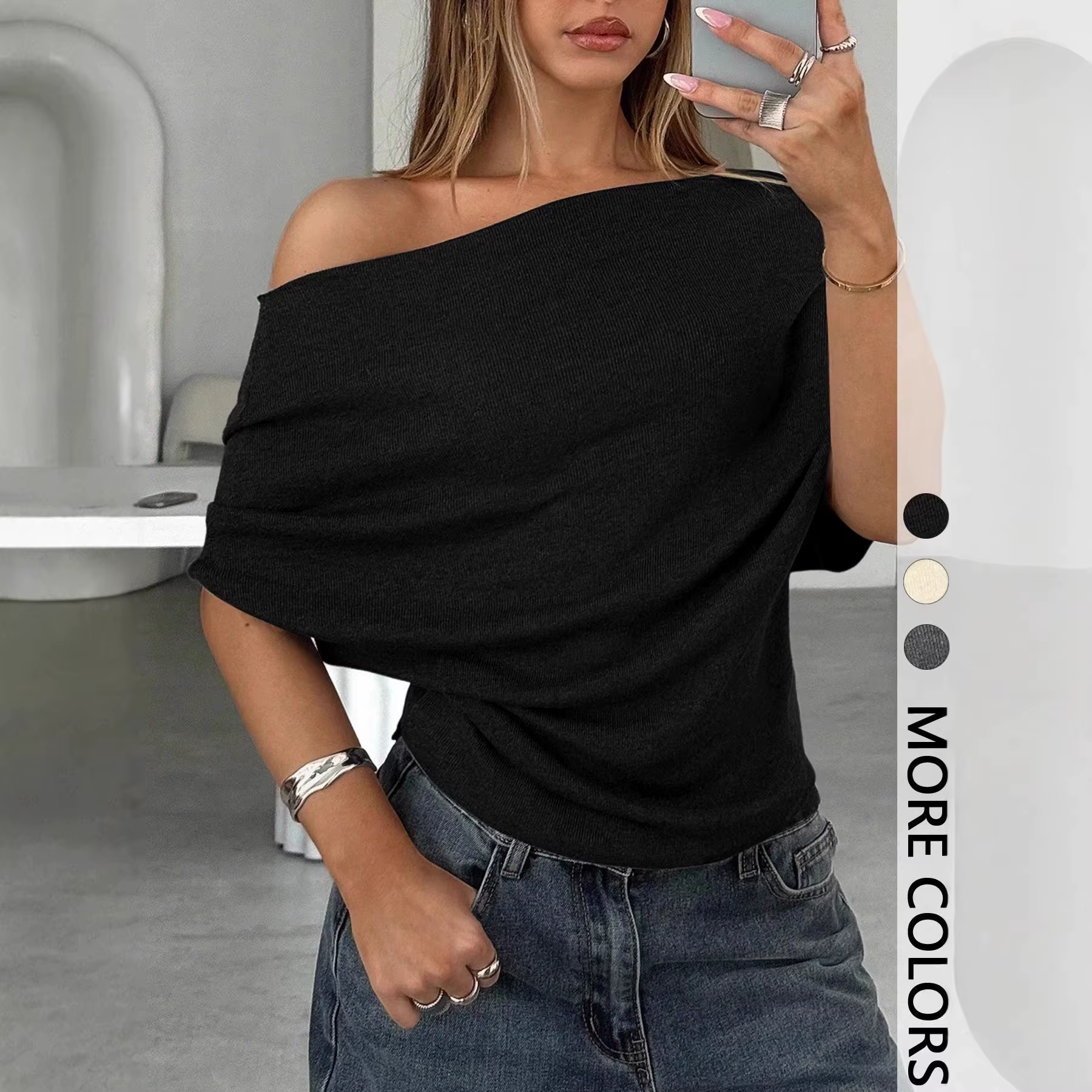 T-shirt sexy et tendance à épaules dénudées pour femme