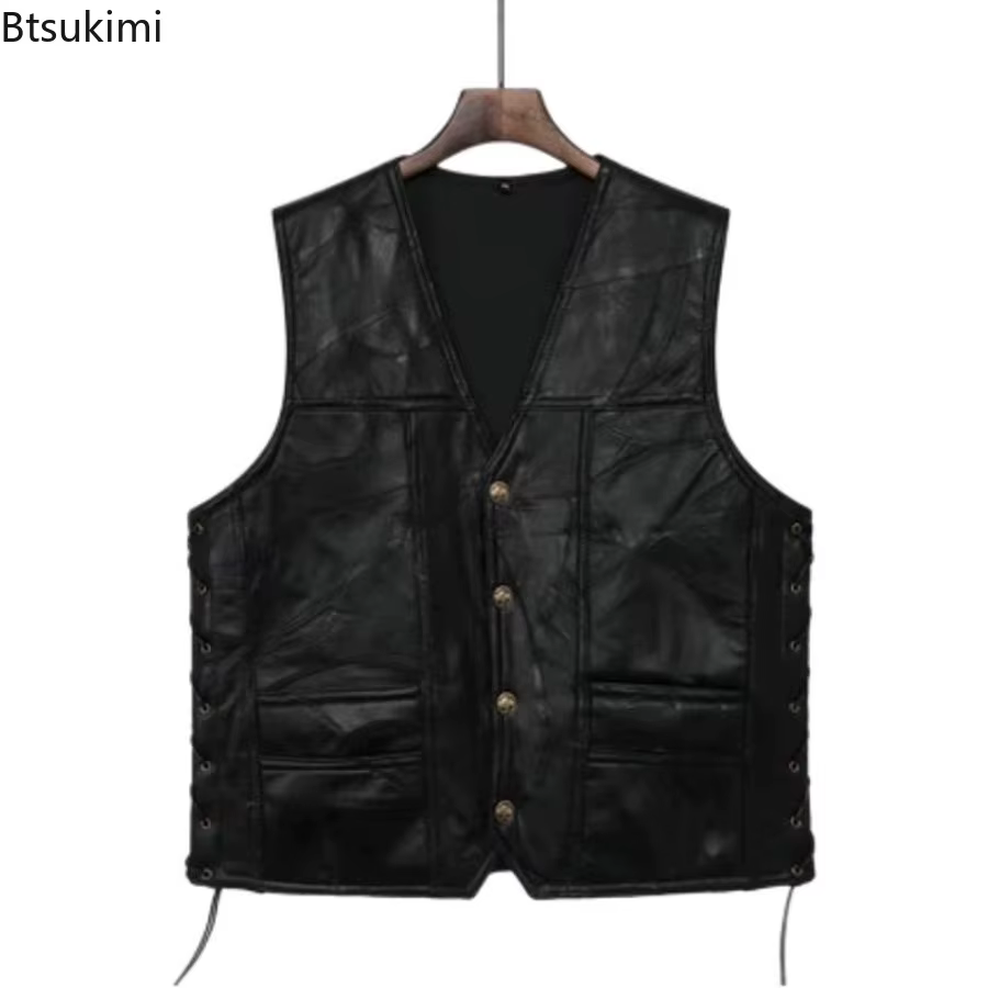 Gilets de motard en cuir de mouton pour hommes
