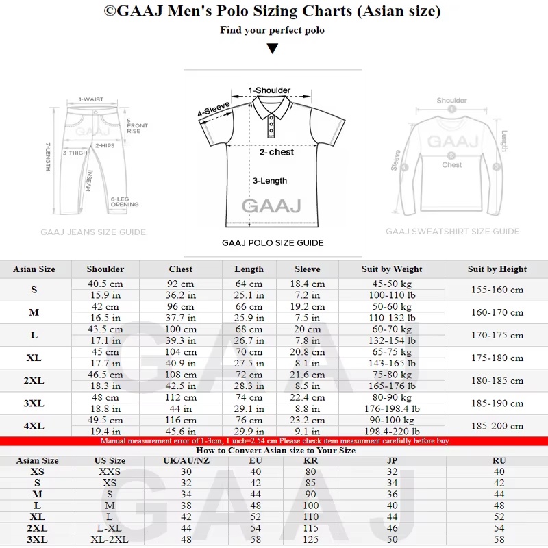GAAJ Polo Shirt Hommes Plus Taille