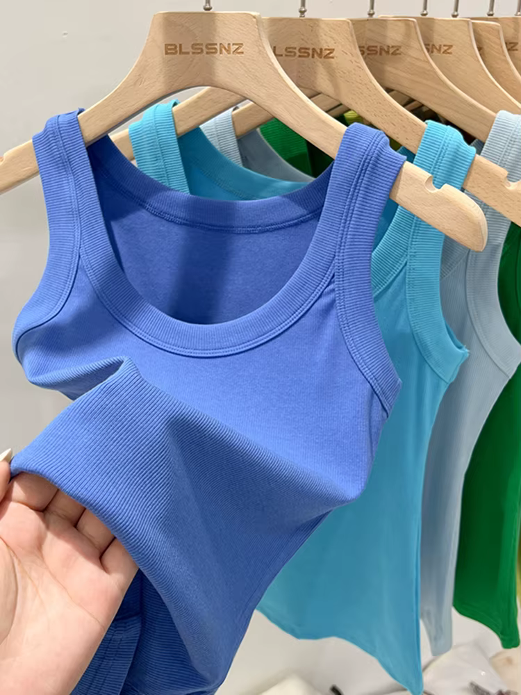 Femmes solide col rond côtelé débardeur Camisole