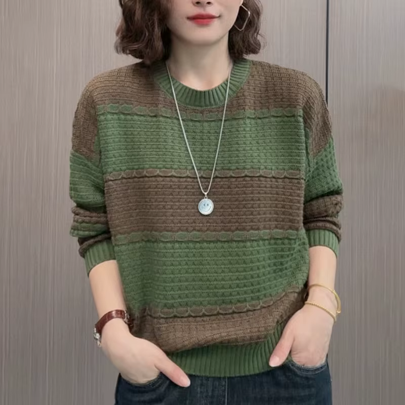 Pull à col rond côtelé pour femmes