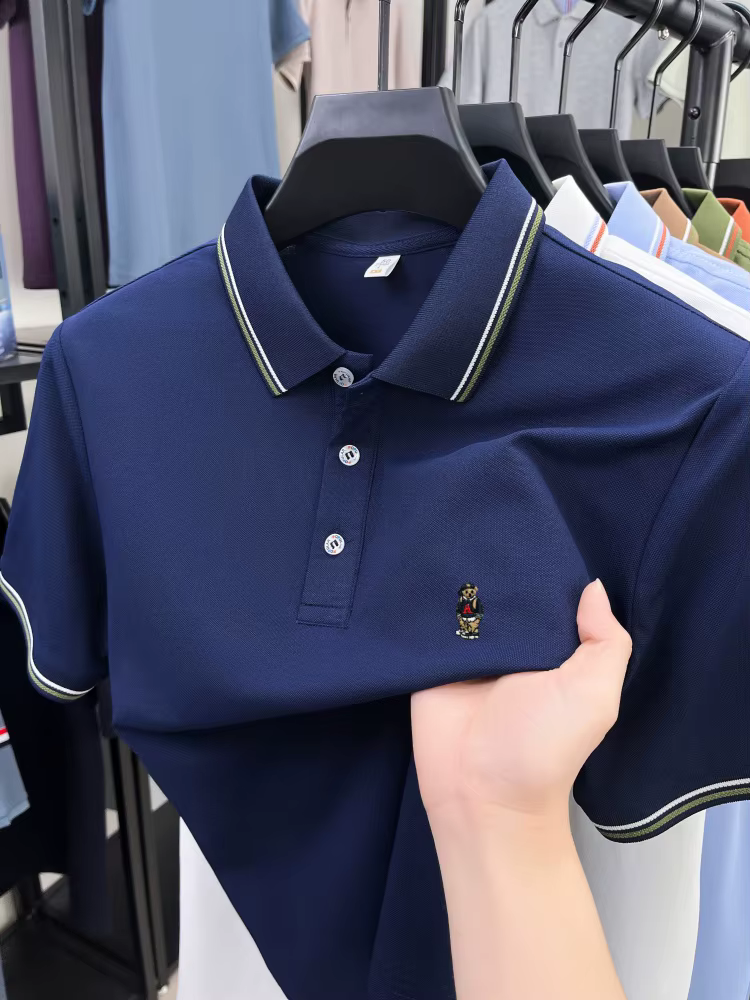 Marques de luxe été manches courtes polo chemise mode nouvelle exquise dessin animé ours broderie hommes décontracté confort respirant T-shirt