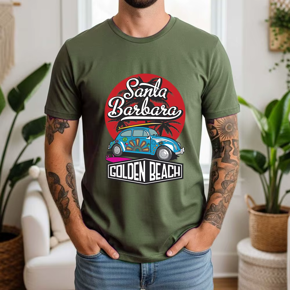 T-shirt décontracté 100 % coton style rétro Santa Barbara Surf Vacation