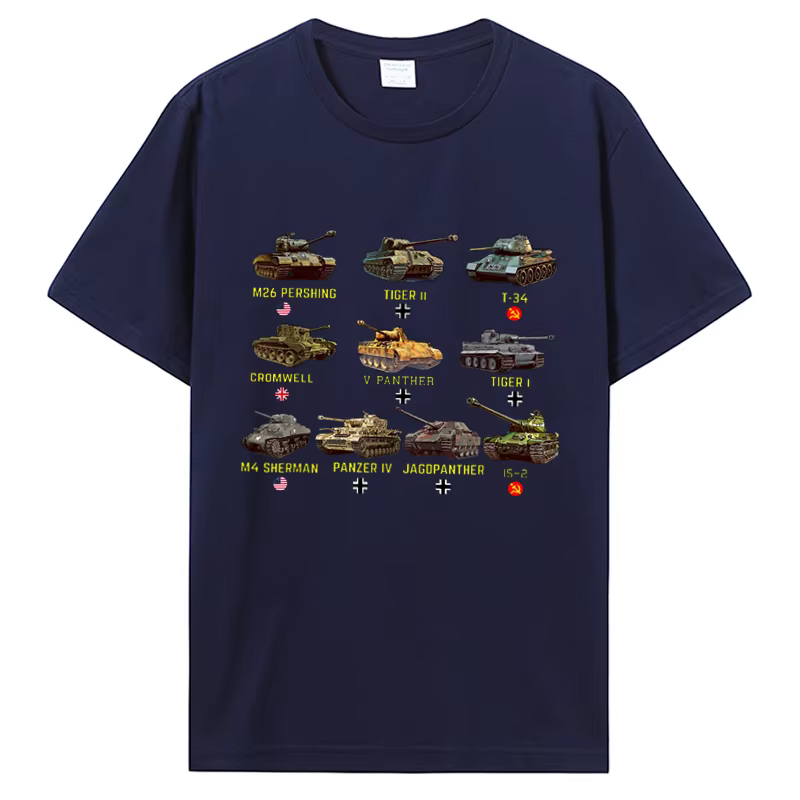 Nouveaux réservoirs M4 Sherman Panzer IV Tiger II T-34 T-Shirt hommes décontracté coton