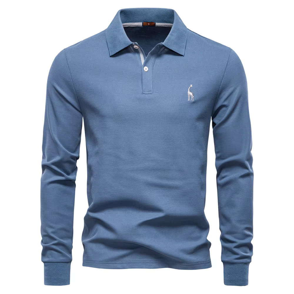 2025 automne Polo hommes broderie à manches longues coton mélange riche respirant Polos couleur unie affaires Golf
