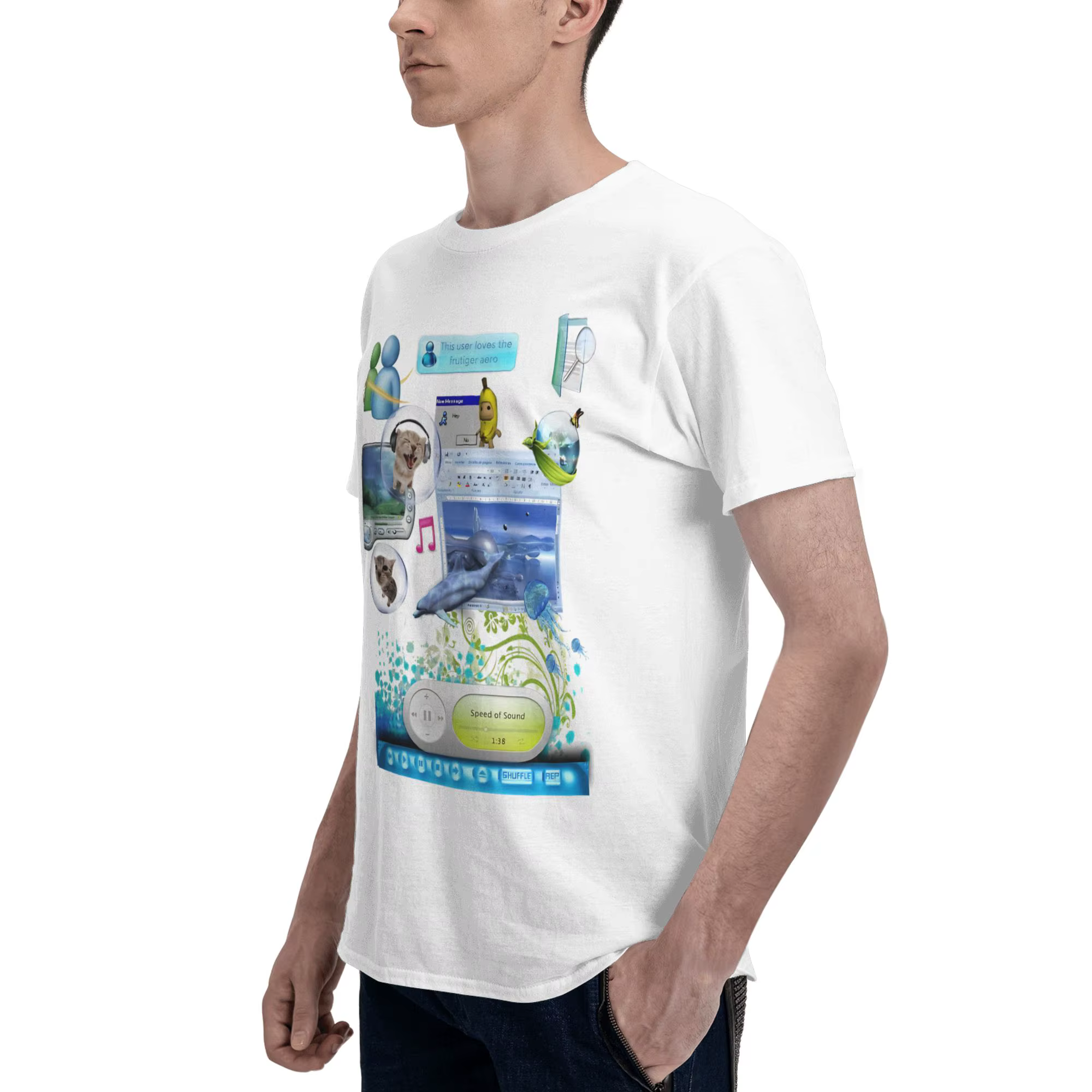 T-shirt imprimé Frutiger Aero World Vaporwave pour hommes et femmes, 100% coton, vêtements à manches courtes