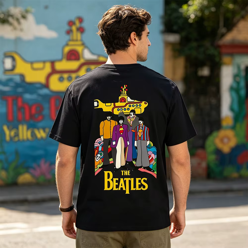 T-shirt The Beatles Black Rock Band