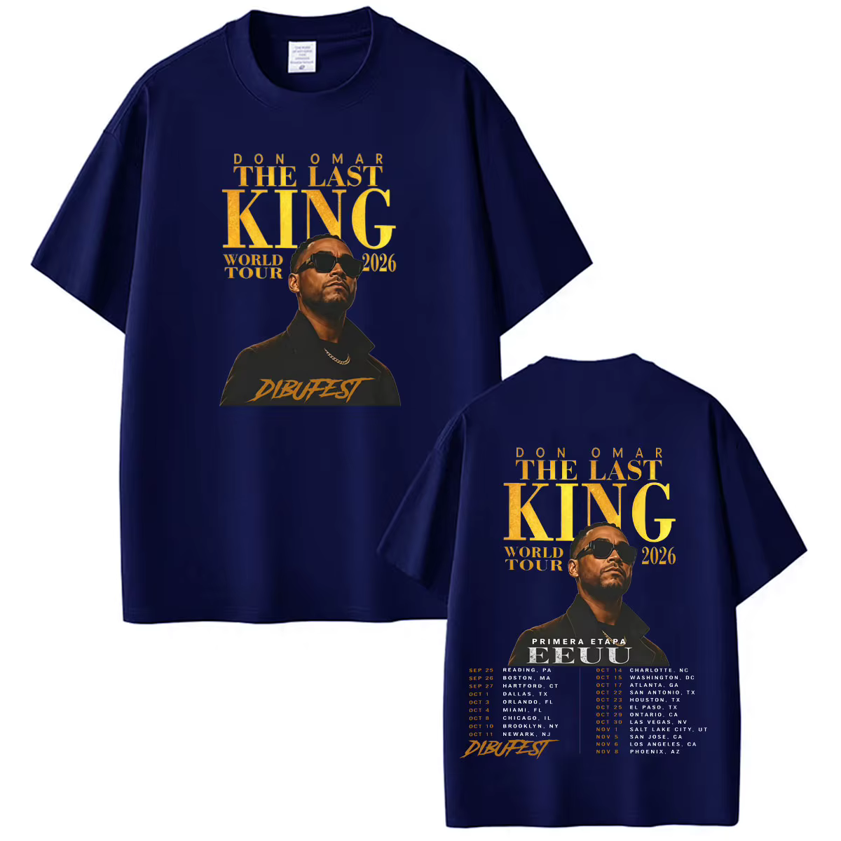 T-shirt imprimé du rappeur Don Omar The Last King Tour 2026 pour hommes et femmes