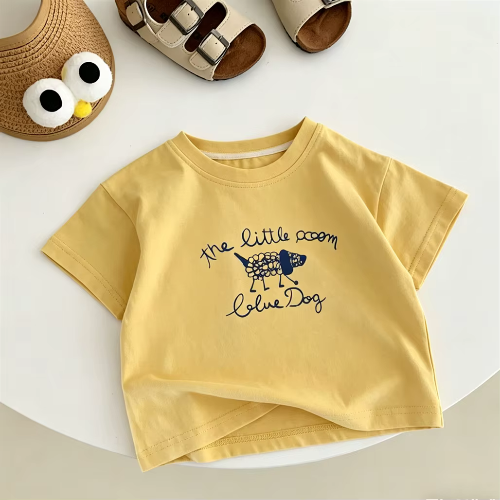T-shirt imprimé dessin animé à manches courtes en pur coton
