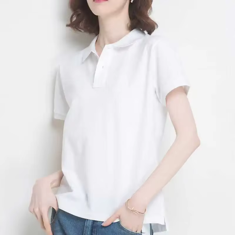 Chemise col polo pour femme uni bouton blanc 100 ℅ Coton