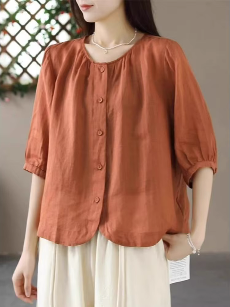 T-shirt en lin et coton pour femmes