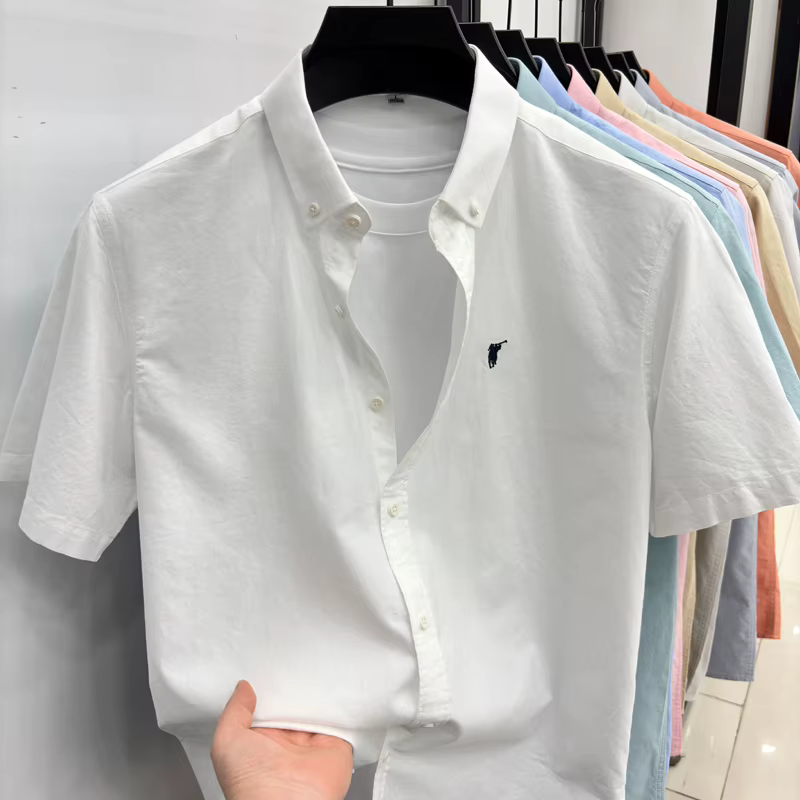 Chemise à manches courtes 100% coton Été classique couleur unie marque de luxe