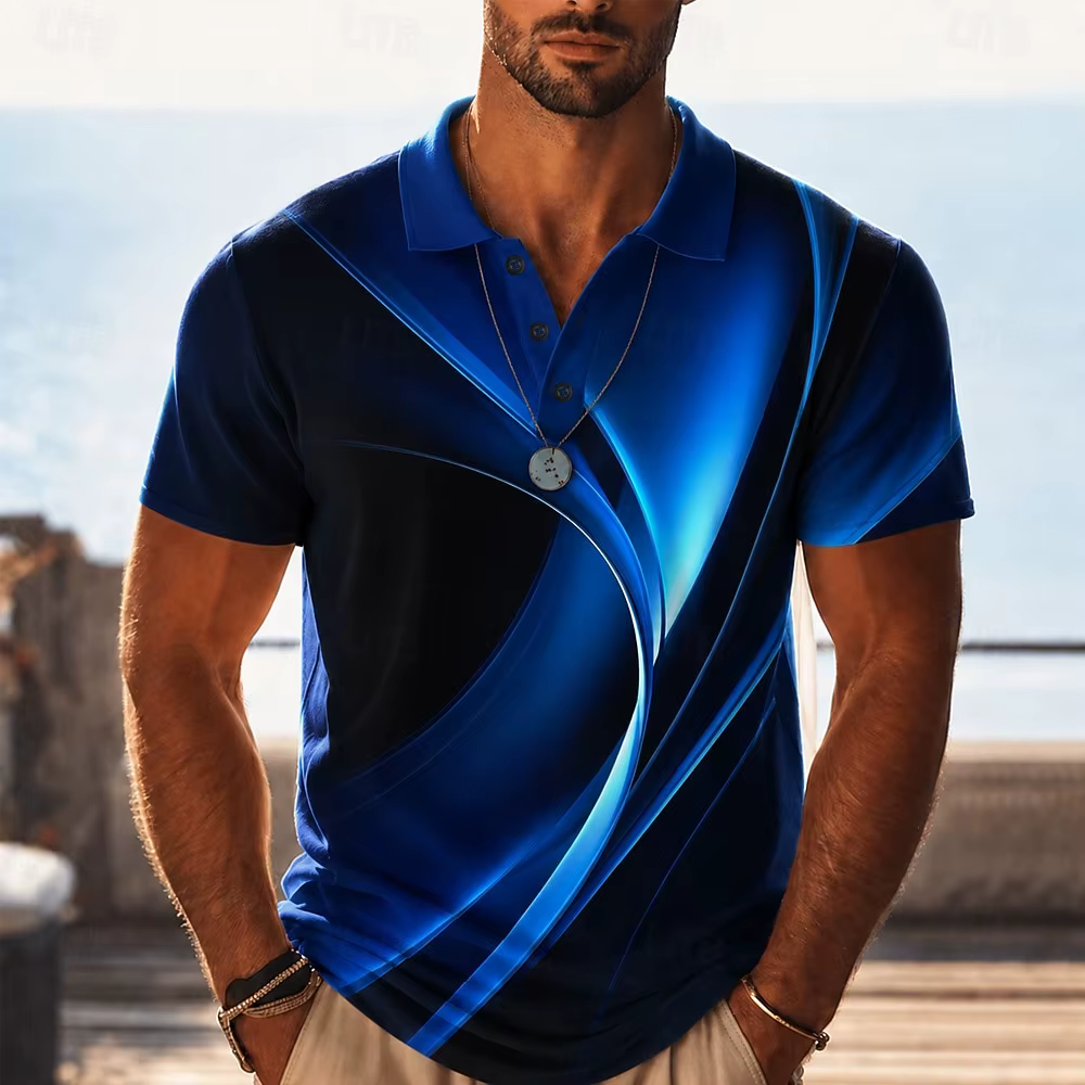 Polo pour homme à imprimé tourbillon dégradé bleu
