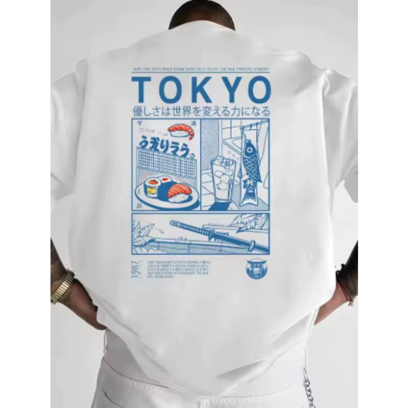 T-shirt pour homme en coton 100% avec imprimé Tokyo Sushi Street
