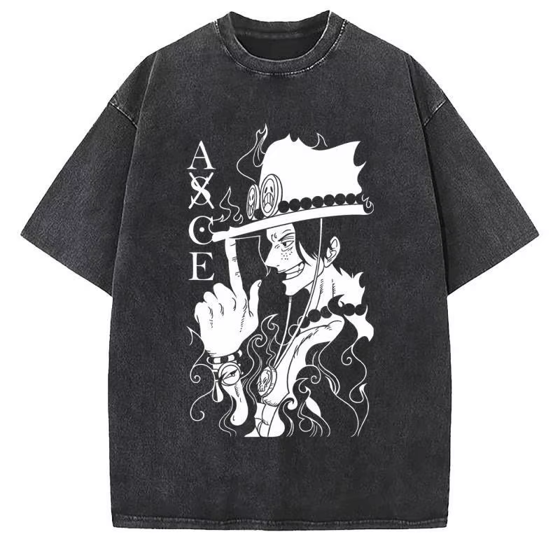 T-shirt unisexe délavé à imprimé graphique anime vintage gothique