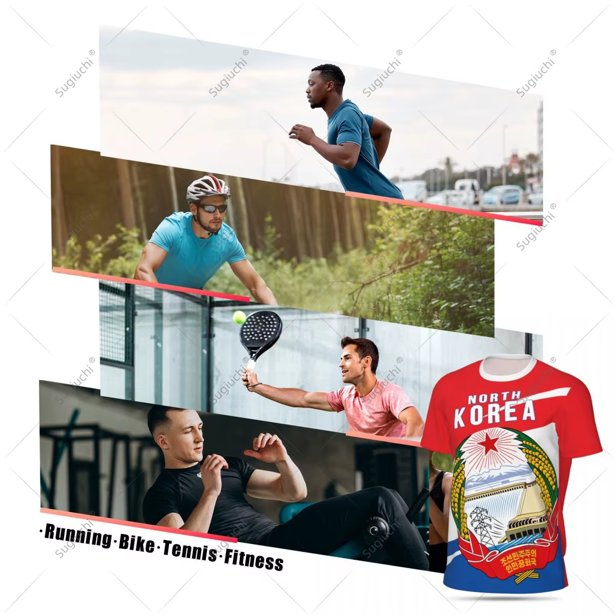 T-shirt de sport pour hommes et femmes avec drapeau de la Corée du Nord