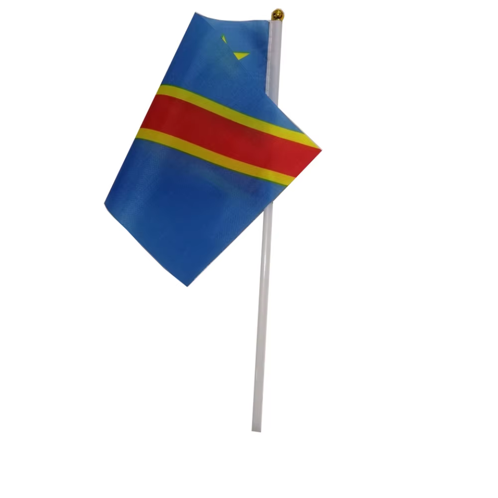 Bannière de la République démocratique du Congo, drapeau ondulé à la main, 14x21 cm, bannière de la république de la Congo, drapeau ondulé à la main