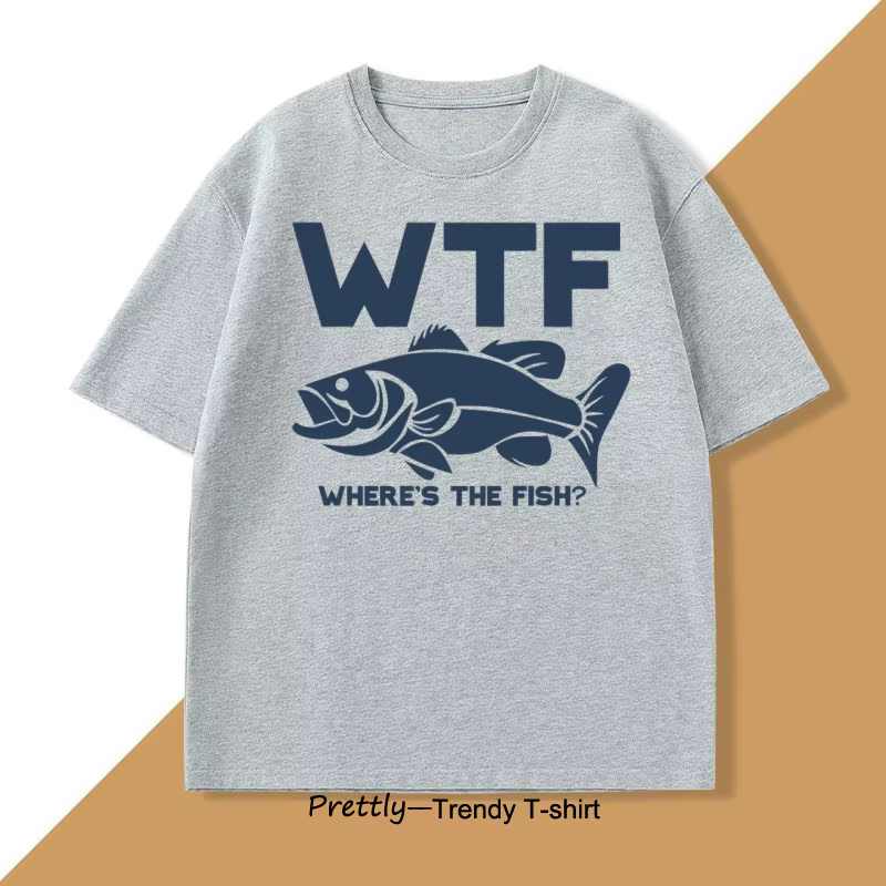 Drôle WTF où est le poisson T-shirt hommes pêche pêcheur
