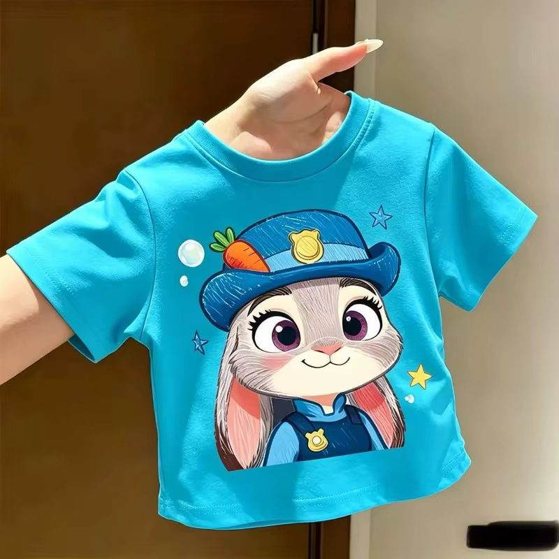 Zootopia Judy Hopps T-shirt pour enfants avec imprimé lapin de dessin animé mignon à manches courtes pour filles