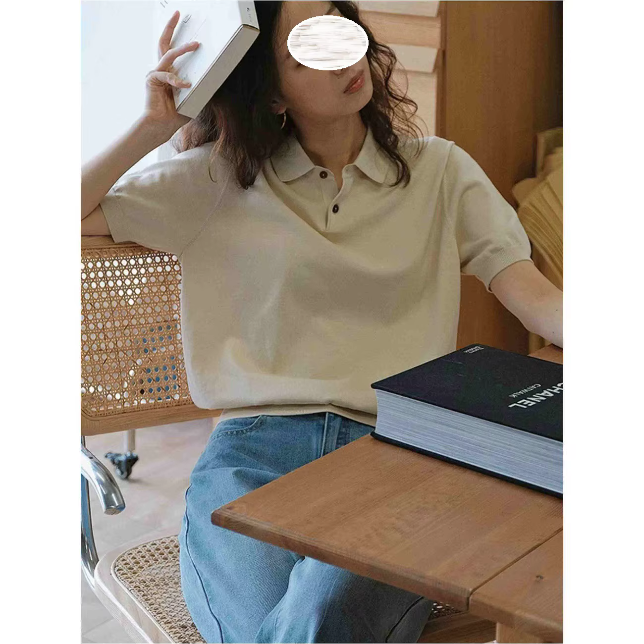 Polo tricoté à manches courtes pour femme