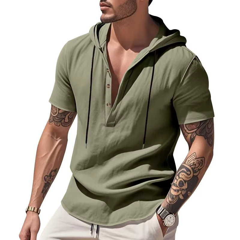 Chemise ample en lin à manches courtes pour hommes