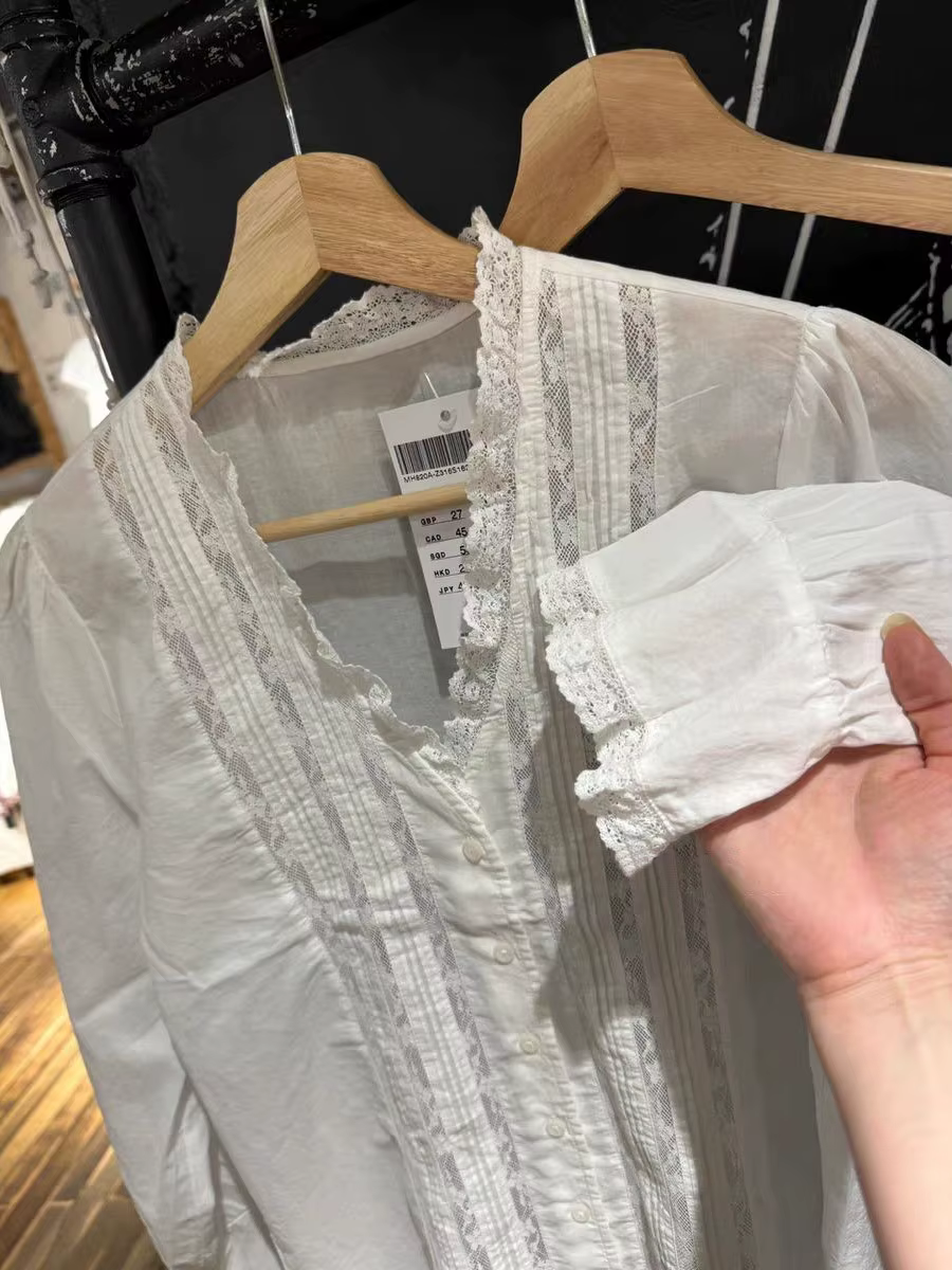 T-Shirt à volants en dentelle blanche pour femmes