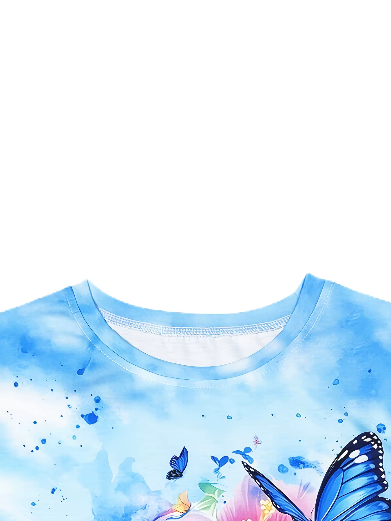 T-shirt bleu clair pour femme - Imprimé tortue bleue et hibiscus