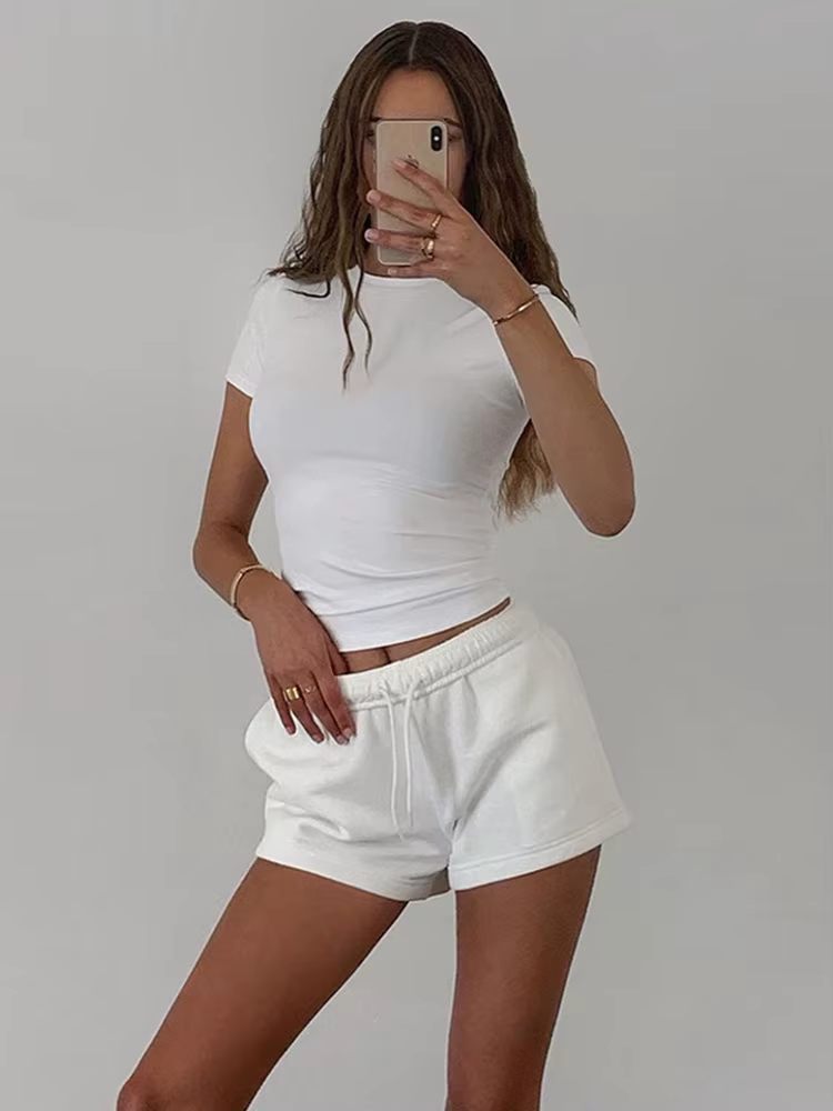 2024 printemps nouveau T-Shirt à manches courtes femmes solide Simple décontracté doux tout-Match chaud basique culture hauts t-shirts mode d'été