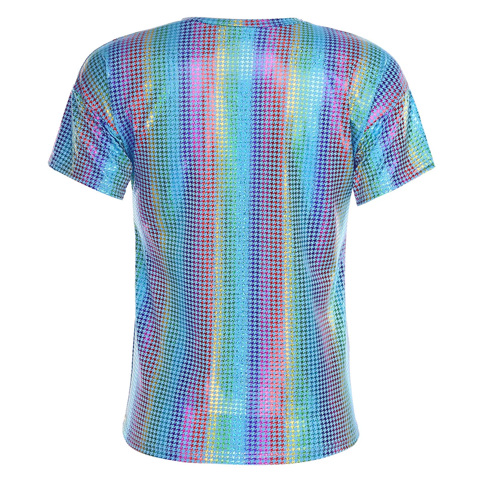 T-shirt à carreaux holographiques disco des années 80 pour femmes et hommes