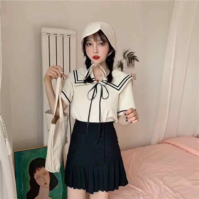 T-shirts à manches courtes femmes cols de marin doux Preppy mignon mode coréenne hauts filles d'été Фут artik Ж Galega бра tout-match Chic
