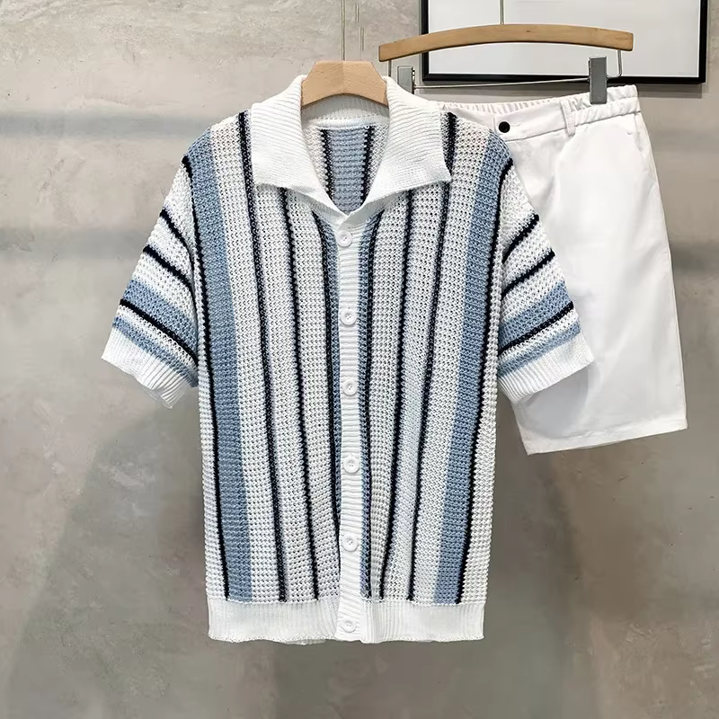 Polo tricoté à rayures rétro américain pour homme