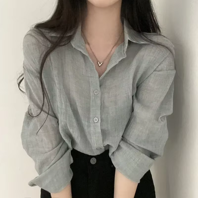 Chemise tendance chemisier Simple mince couleur Pure Anti-UV