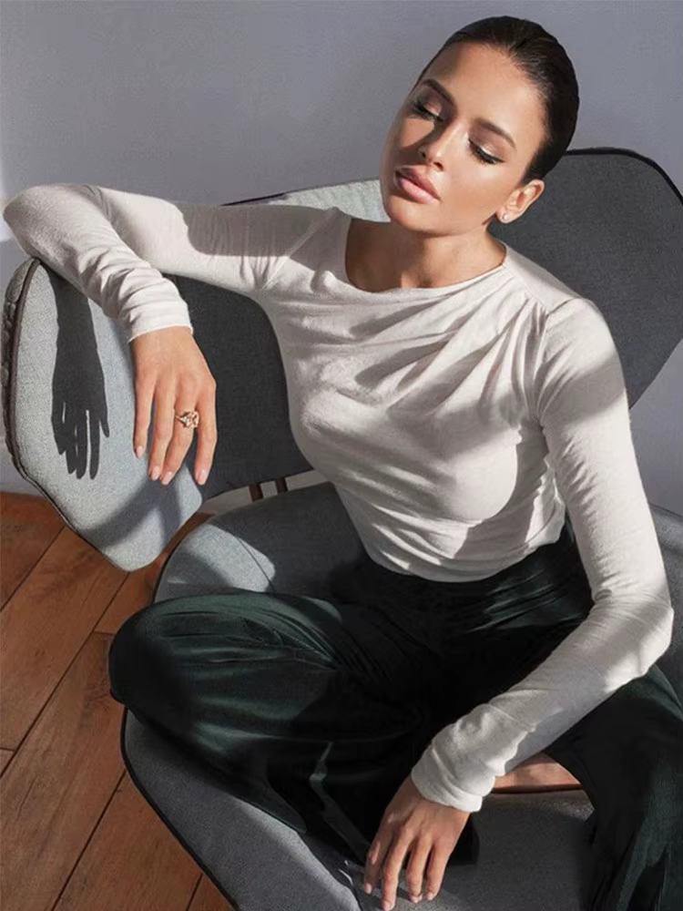 Haut à manches longues blanc T-Shirts femmes basique