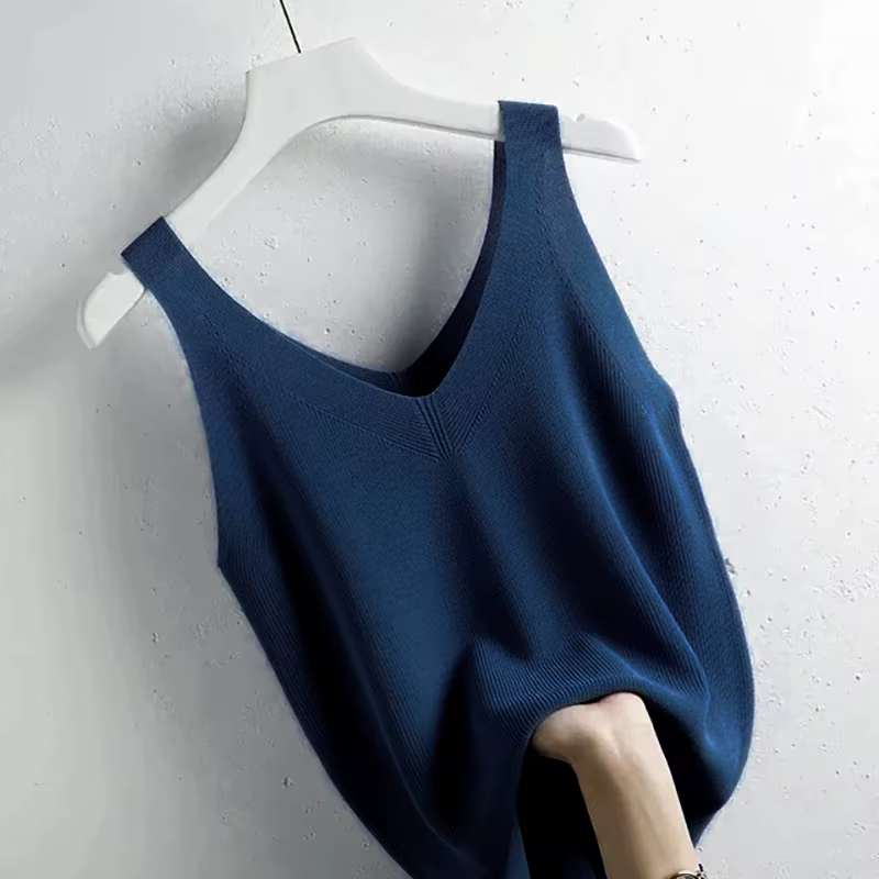 Tricot Vintage débardeur col en v sans manches esthétique ample vêtements d'été pour les femmes solide basique élégant