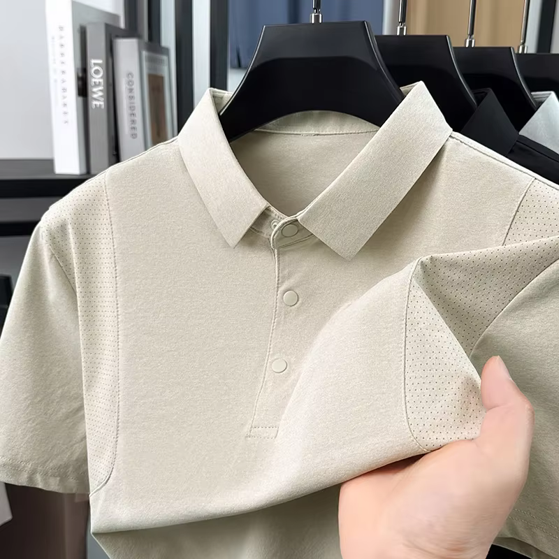 Polo décontracté pour homme en maille respirante et tissu uni