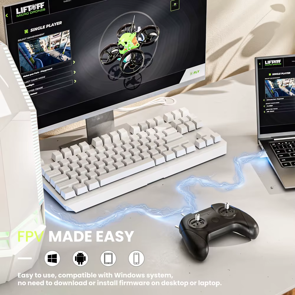 Simulateur de drone FPV, télécommande 8 canaux, système d'entraînement au vol, contrôleur de simulateur de vol USB pour PC Windows 10/11, Liftoff/DRL