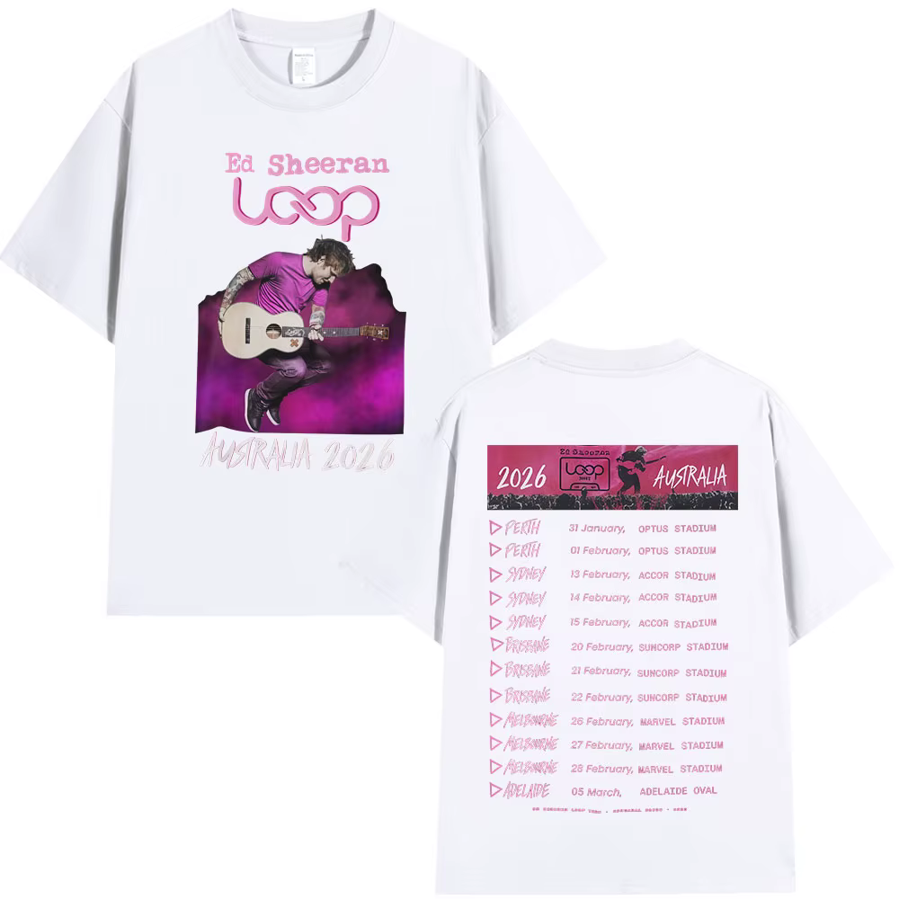 T-shirts de la tournée Ed Sheeran Loop Tour Australie 2026, cadeaux pour les fans, vêtements pour hommes et femmes, mode hip-hop, t-shirts en coton surdimensionnés