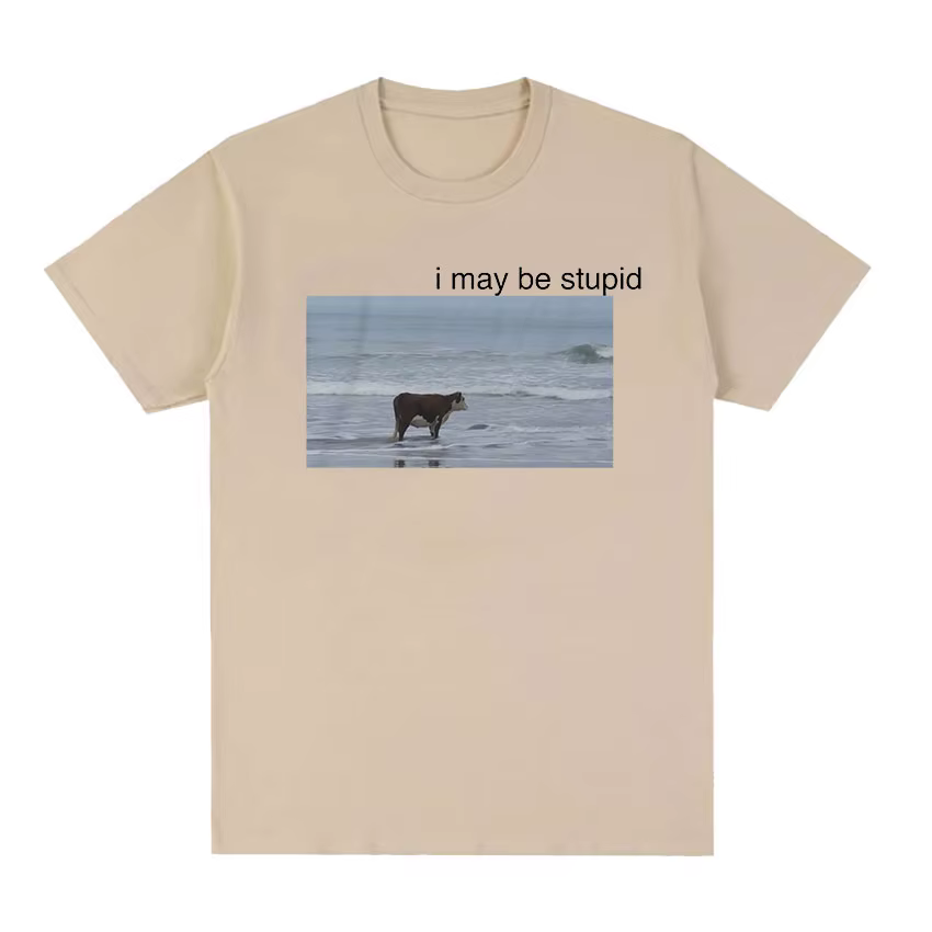 I May Be Stupid Cow on Beach Funny Meme T-shirt pour hommes
