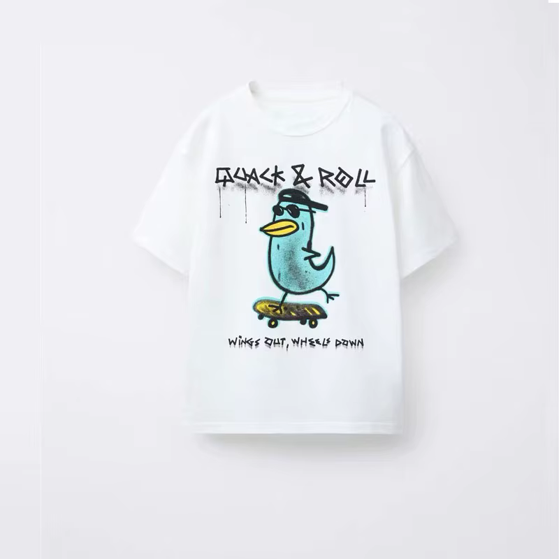 T-shirt col rond pour garçons et filles, mignon, hauts à manches courtes, vêtements amples et décontractés, vêtements d'été pour enfants, t-shirts fins en pur coton