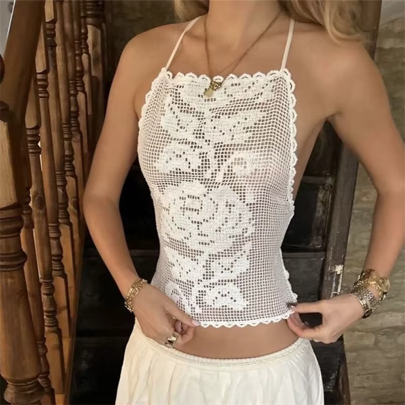 Débardeur bohème en crochet pour femme