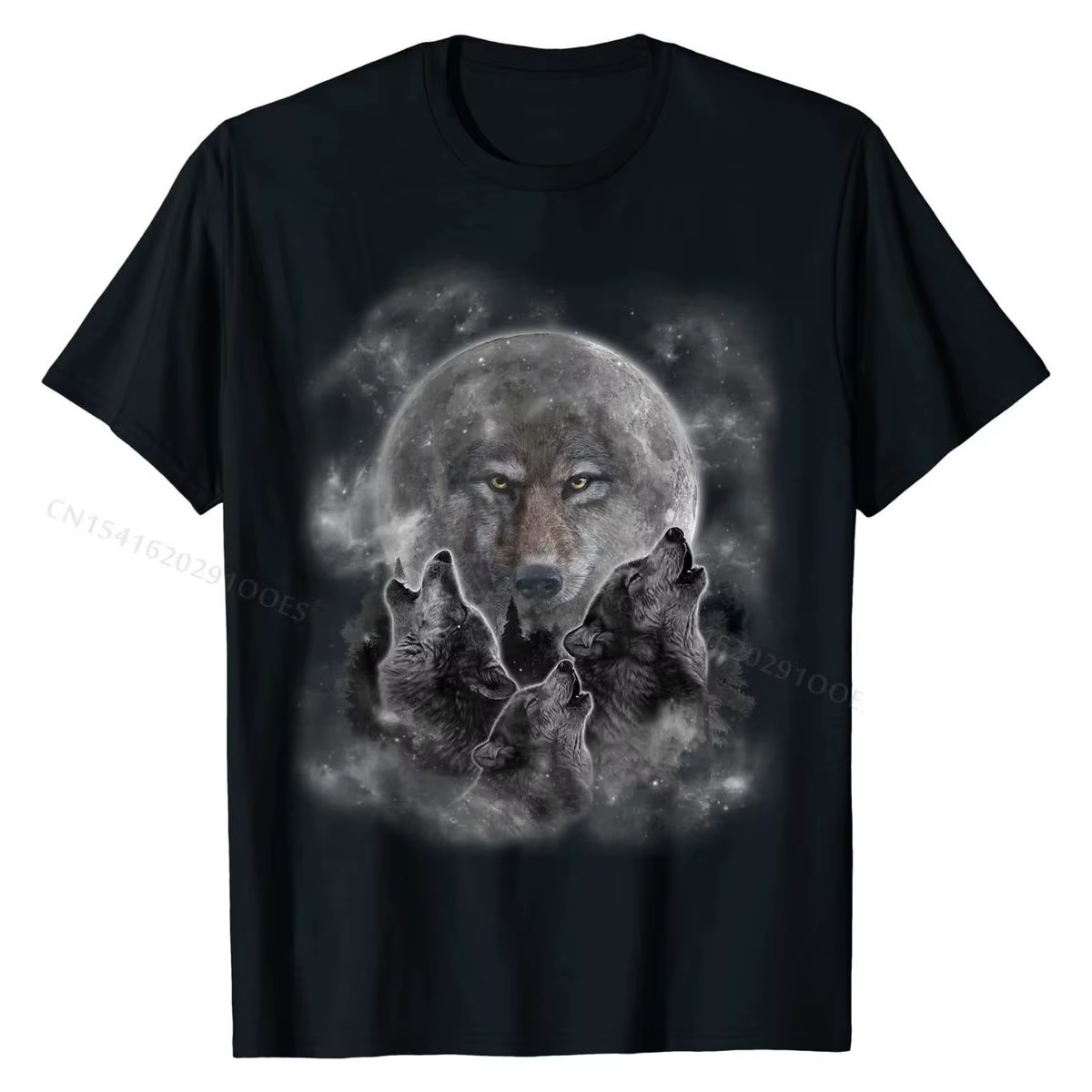 T-Shirt avec trois loups-garous pour homme, haut large en coton avec une Silhouette de loup pleine lune