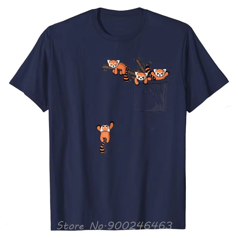 T-Shirt-Série de poche mignon Panda rouge jouant des t-shirts graphiques en coton pour hommes Cool surdimensionné unisexe T-Shirt Fitness Streetwear