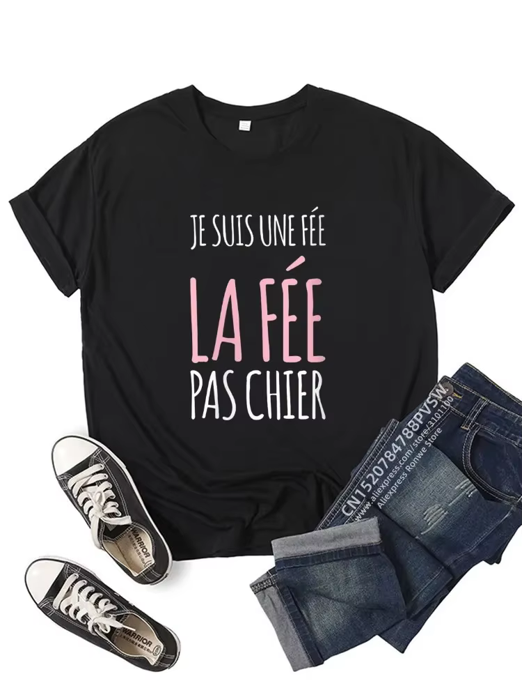 France drôle lettre Manche Courte Humor Je Suis Une Fée graphique T-shirt fille Y2K Harajuku noir rose rouge nouveaux