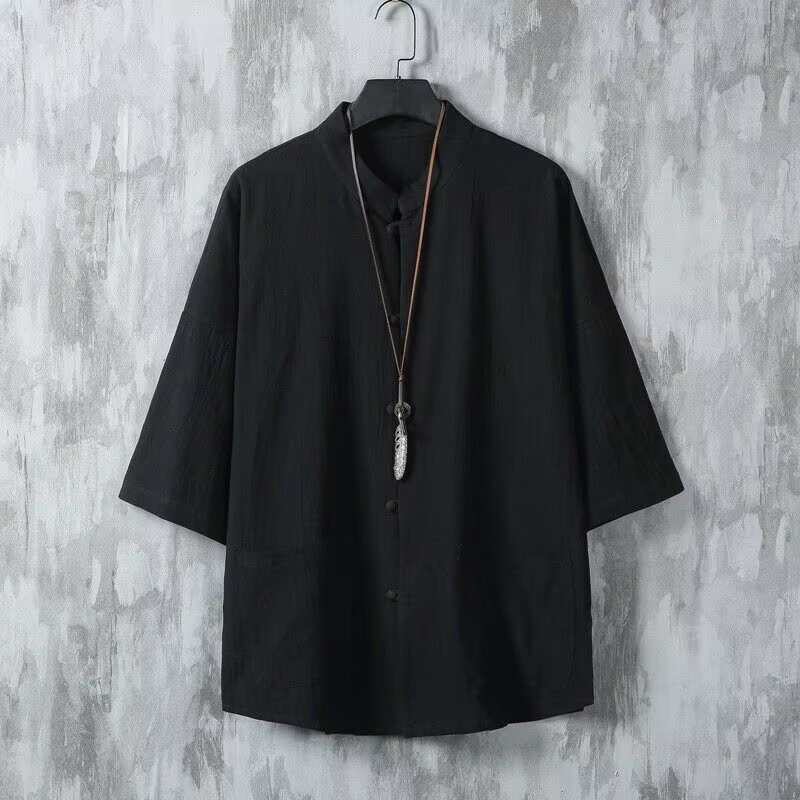 Chemise à col mandarin unie légère pour homme
