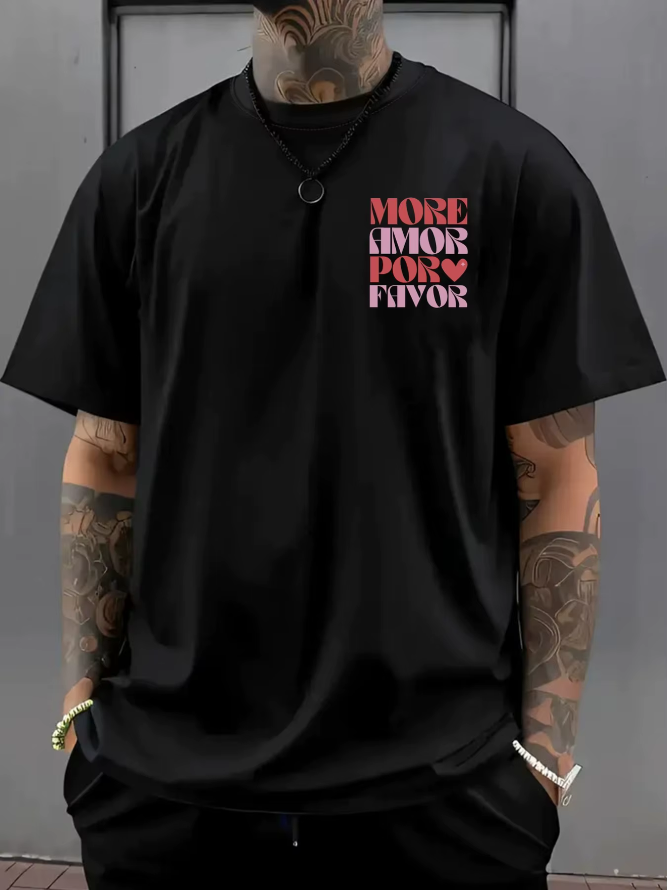 T-shirt pour homme en coton 100% doux de qualité supérieure avec impression de citation d'amour « More Amor Por Favor »