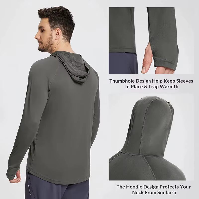 Protection solaire T-Shirt à capuche pour hommes UPF50 + Protection solaire T-Shirt à manches longues séchage rapide respirant randonnée crème solaire vêtements de pêche