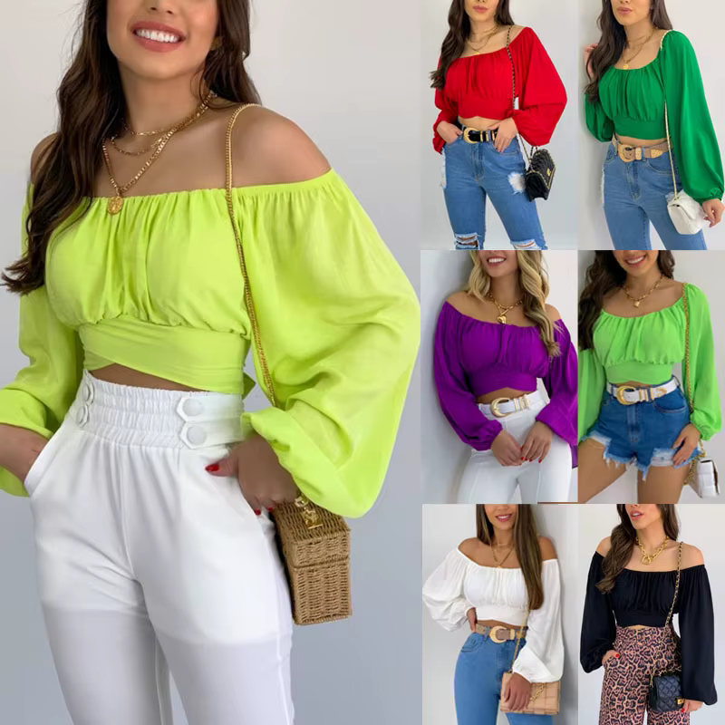 T-shirt à manches bouffantes à lacets pour femmes